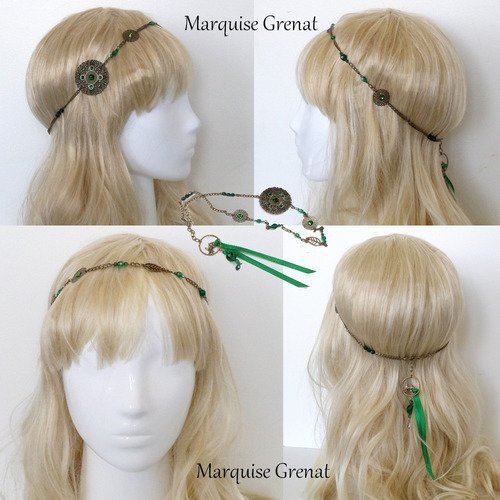Headband rétro boho bronze vert émeraude