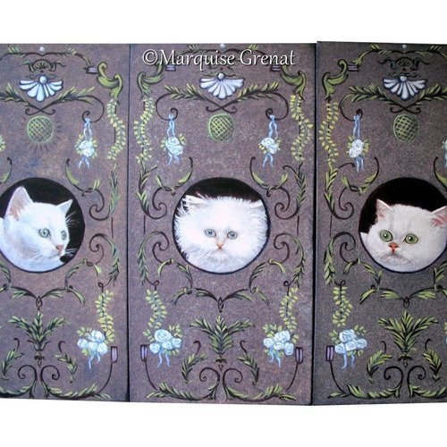 Triptyque aux chatons, peinture acrylique style baroque