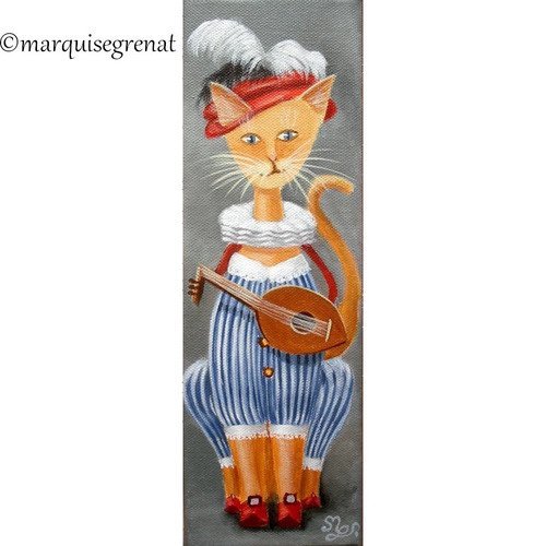 Le chat luthier, portrait animal peinture acrylique