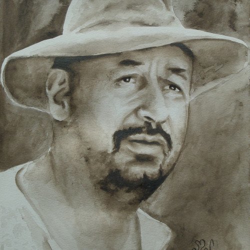 Portrait de philippe noiret peinture aquarelle sépia