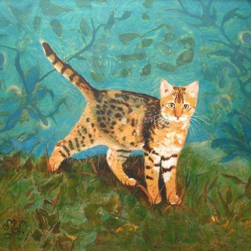 Le Chat Leopard Peinture A L Huile Sur Feuille De Cuivre Un Grand Marche