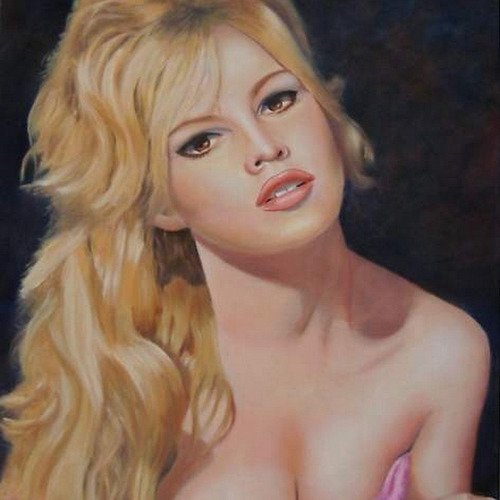 Portrait de brigitte bardot jeune, peinture à l'huile