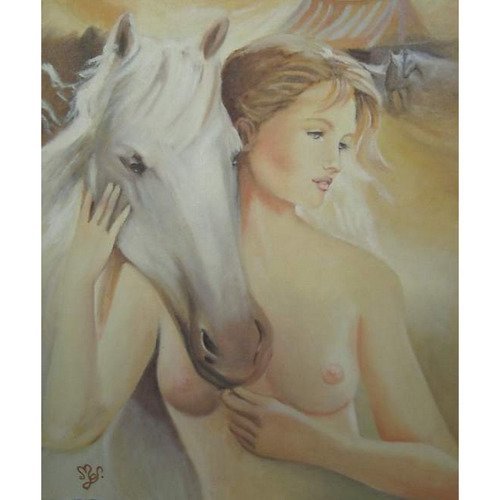 Vénus équestre, peinture à l'huile, portrait féminin cheval
