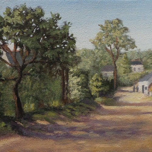 Chemin ombragé, peinture acrylique paysage en bretagne