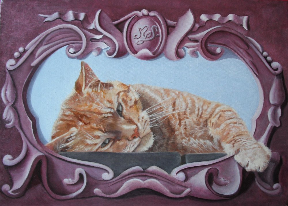 peinture huile chat roux