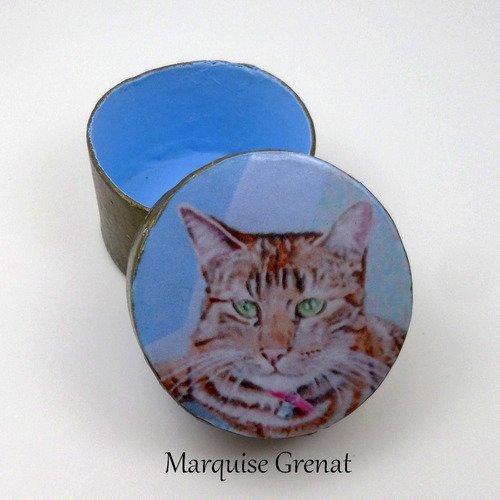 Petite boîte ronde d'art portrait de chat tigré
