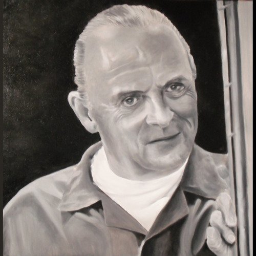 Portrait d'anthony hopkins, peinture à l'huile en noir et blanc