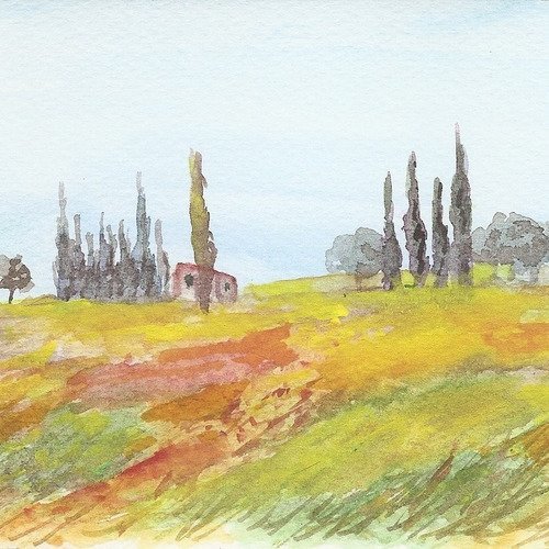 Carte d'art paysage provençal, peinture aquarelle originale