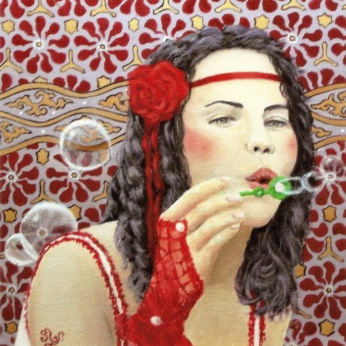 Portrait miss bubbles reproduction peinture acrylique