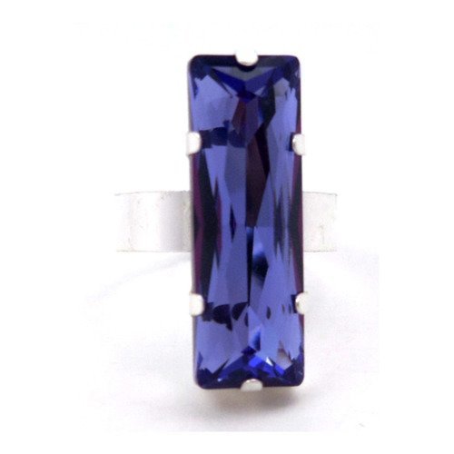 Bague rectangle ajustable argent cristal swarovski bleu tanzanite glamour