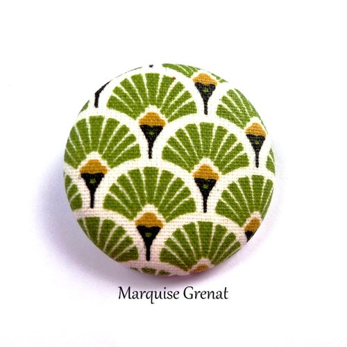 Badge coton enduit japonais éventails vert et blanc ø 38 mm