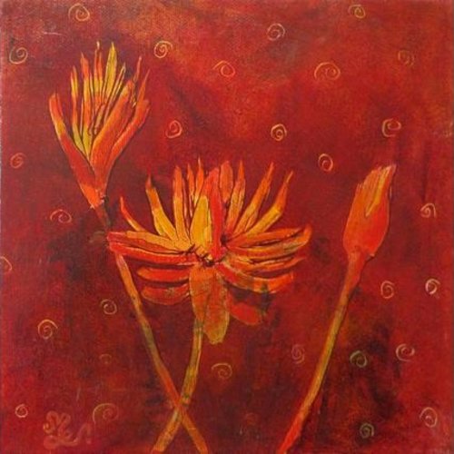 Peinture à l'huile fleurs de nénuphar red summer