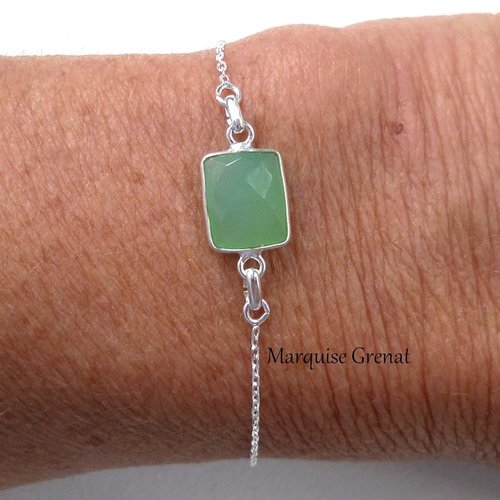 Réservé ! bracelet en argent cabochon rectangle en chrysoprase vert