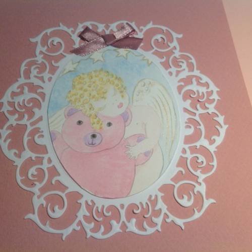 Carte double naissance ou baptême fille avec aquarelle d'ange 