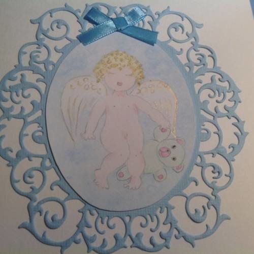 Carte double naissance ou baptême garçon avec aquarelle d'ange 