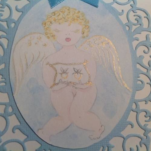Carte double naissance ou baptême garçon avec aquarelle d'ange 
