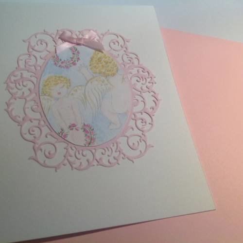 Carte double naissance ou baptême fille avec aquarelle d'ange 