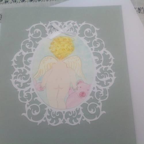 Carte double naissance ou baptême avec aquarelle originale d'ange 
