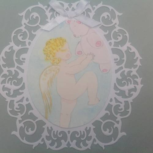 Carte double naissance ou baptême avec aquarelle originale d'ange 