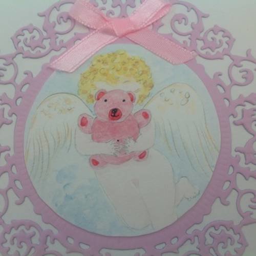 Carte double naissance ou baptême fille avec aquarelle d'ange 