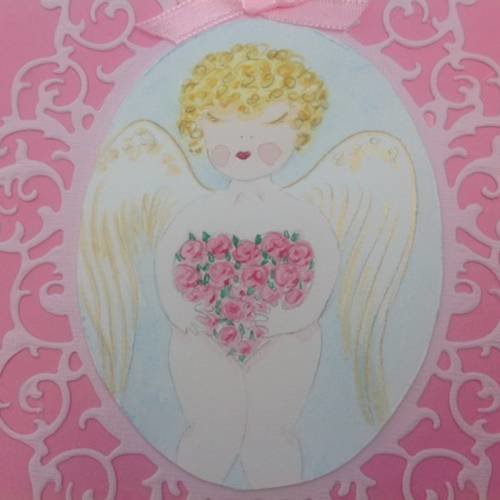 Carte double naissance ou baptême fille avec aquarelle d'ange 