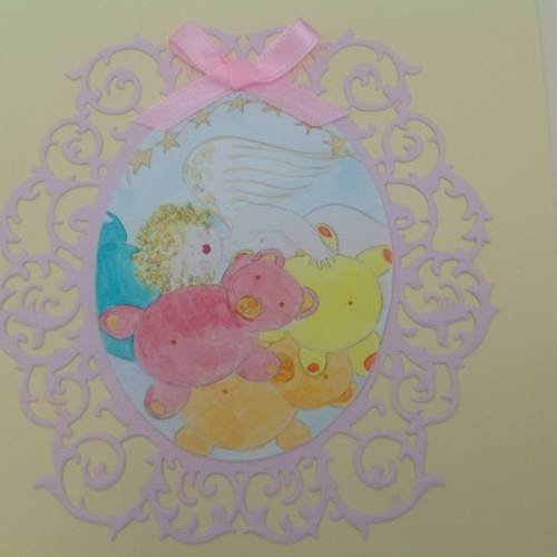 Carte double naissance ou baptême fille avec aquarelle d'ange 