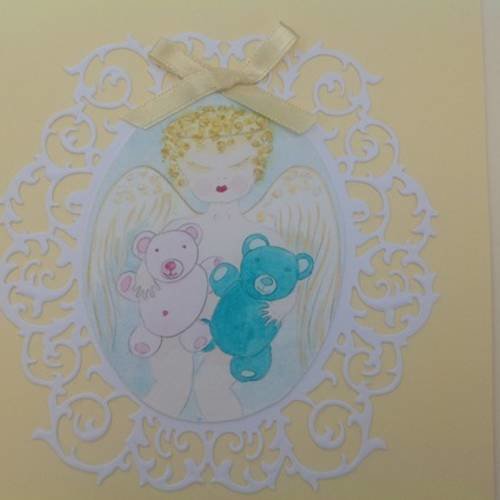 Carte double naissance ou baptême  avec aquarelle d'ange 