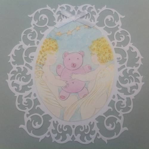 Carte double naissance ou baptême avec aquarelle originale d'ange 