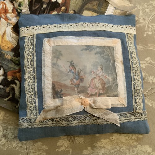 Coussin de senteur lavande en lin  avec joli transfert