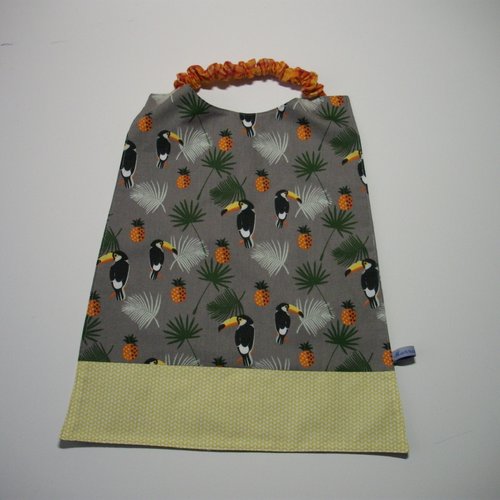 Bavoir serviette maternelle à élastique fond gris avec toucans - cantine