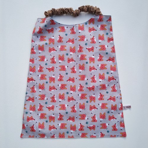 Bavoir serviette maternelle à élastique têtes de renard (fond ficelle) - cantine