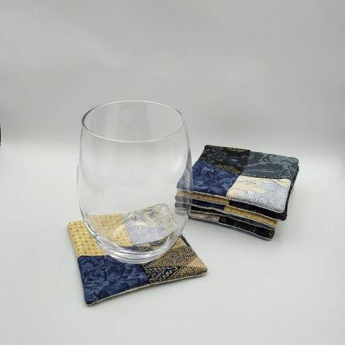 Dessous de verres en tissu - tons bleus et or