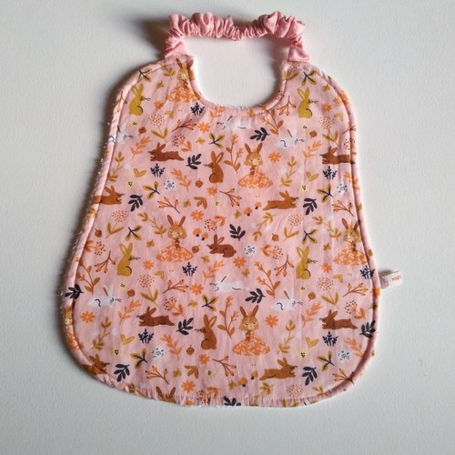 Bavoir coton rose lapins et demoiselles