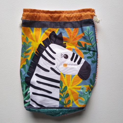 Petit pochon pour doudou tête de zèbre