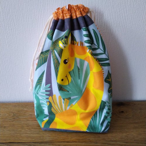 Petit pochon pour doudou tête de girafe