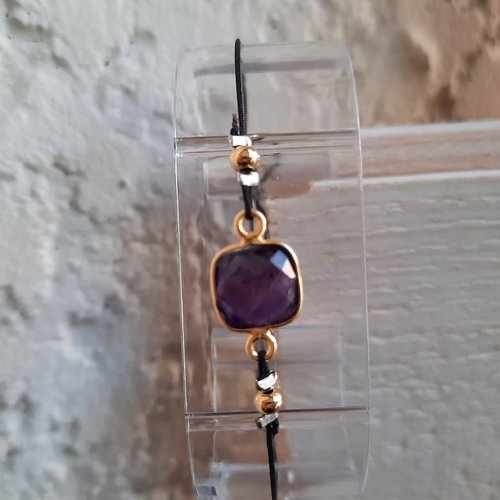 Bracelet femme ajustable pierre naturelle améthyste ou quartz violet