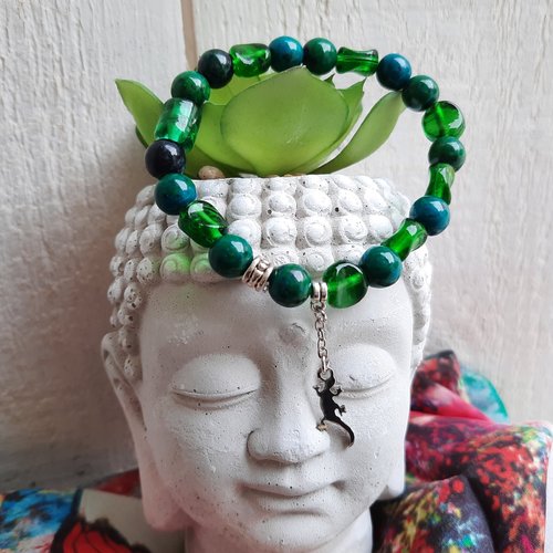 Bracelet en perle de verre et perles turquoise vert bleu