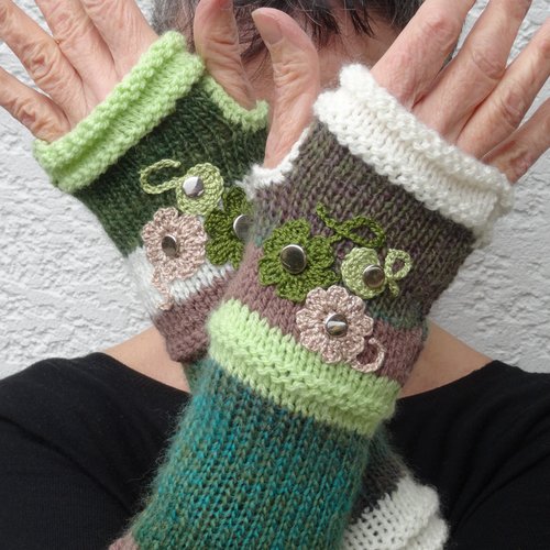 Mitaines femme beige et vert