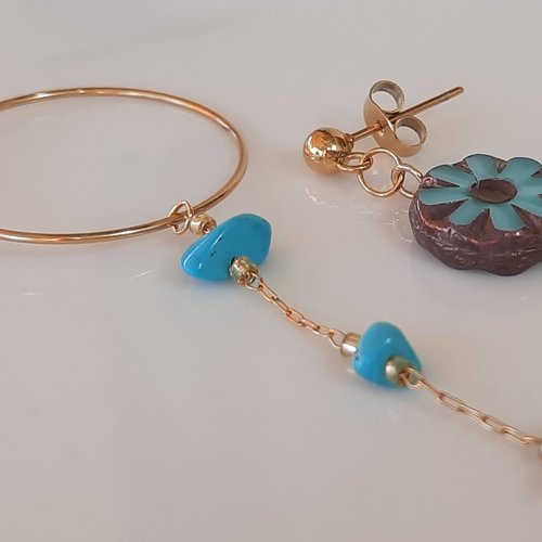 Boucles d'oreilles asymétriques turquoise - lithothérapie