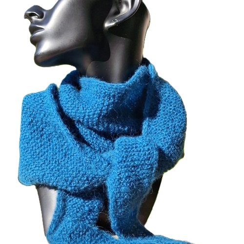 Echarpe sophie tricotée main, écharpe vaporeuse tricot, laine alpaga, couleur bleu sarcelle