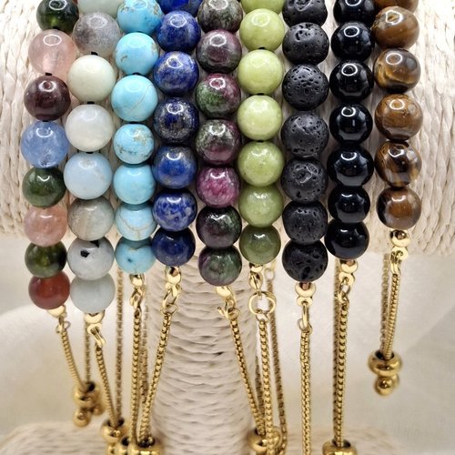 Bracelet femme pierres naturelles, marron, bleu, vert, rose, multicolore