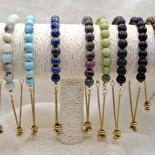 Bracelet femme pierres naturelles, marron, bleu, vert, rose, multicolore