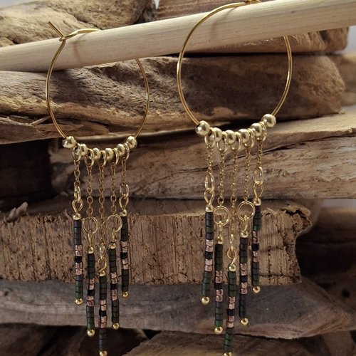 Boucles d'oreilles créoles dorées à pampilles de perles