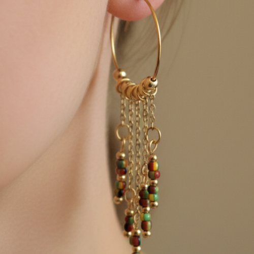 Créoles cascade bohème & perles de rocailles