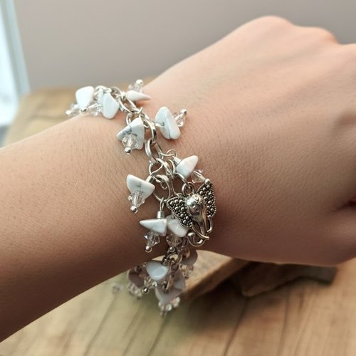 Bracelet "éléphant" en howlite & cristaux swarovski