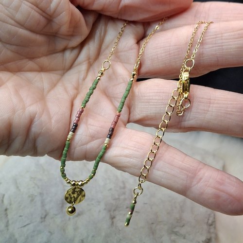 Collier "terre d'automne" – acier inoxydable & miyuki kaki/terracotta