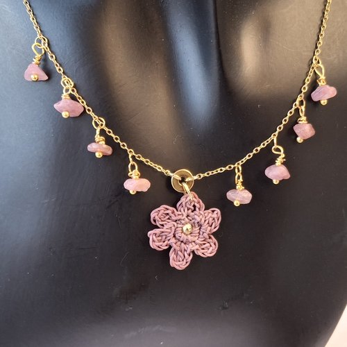 Collier ras du cou "poudré & rhodonite"