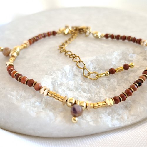 Bracelet en pierres naturelles et acier inoxydable doré - collection éclats singuliers - terracota et doré