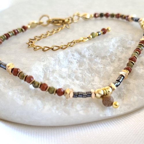 Bracelet en pierres naturelles et acier inoxydable doré - collection éclats singuliers - teintes naturelles et doré