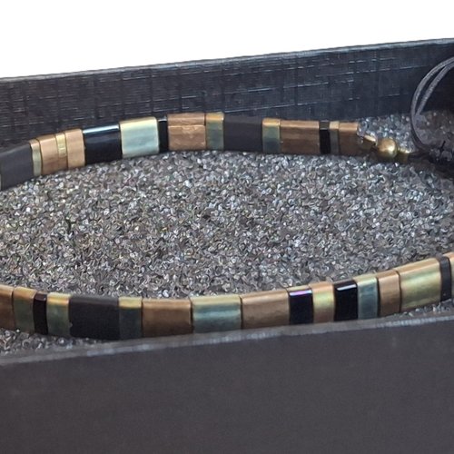 Bracelet homme perles tila en verre miyuki — pièce unique - ref mb/bh/2609